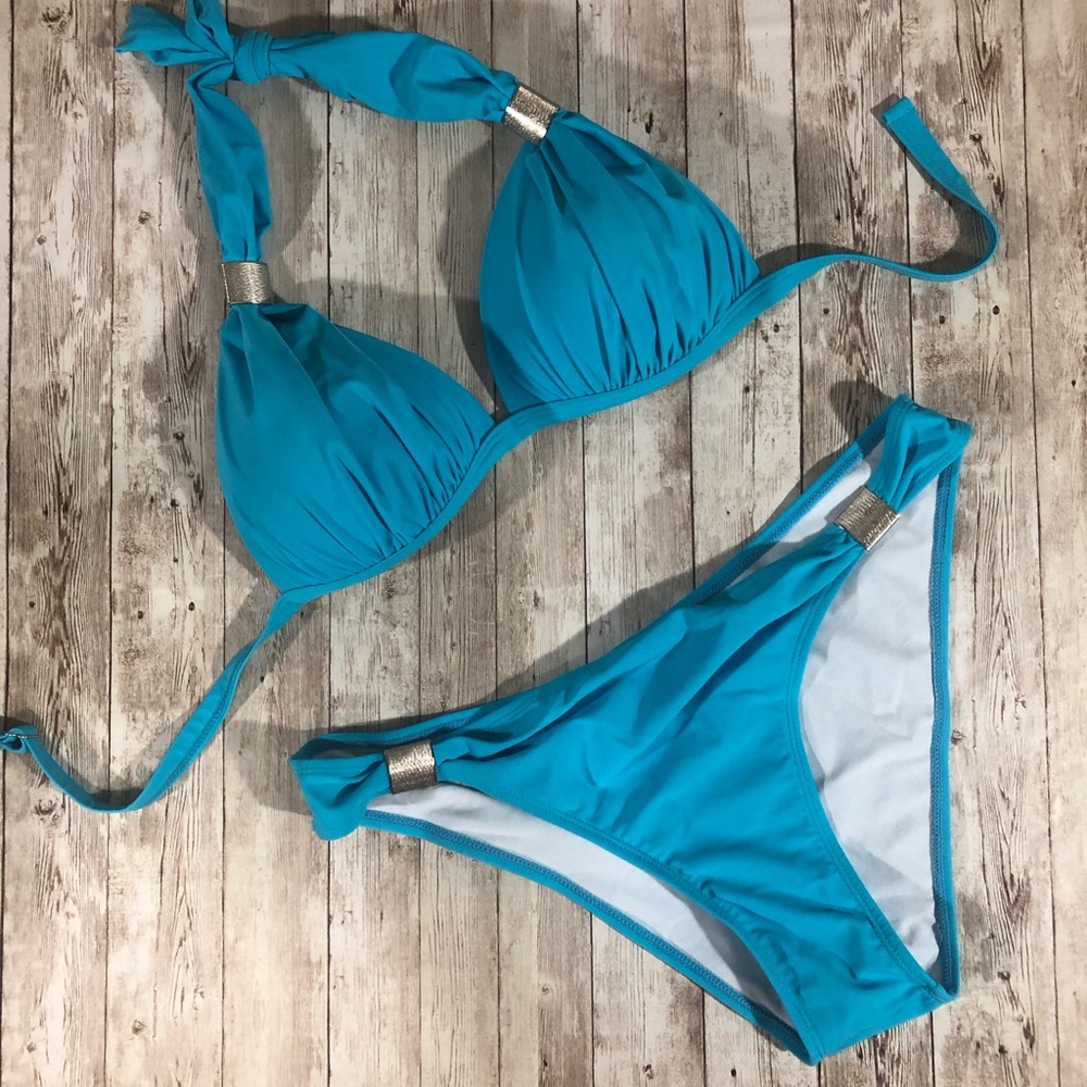 NWT Turquoise Bikini Padded Cup Silver